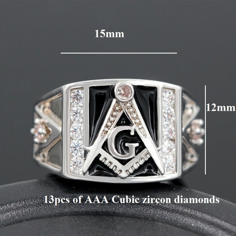 Master Masonic Mason Titanium Plated Ring CZ - Picture 4 of 7